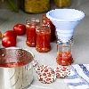 Tomato-patterned Ø82/6 lids -  10 pcs - 4 ['white lid', ' colourful tomato pattern', ' pasteurisation', ' process control', ' storage', ' Tomatoes size Ø82', ' larder decoration', ' lids for pasteurisation', ' vegetable lids', ' tomato lids']
