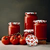 Tomato-patterned Ø82/6 lids -  10 pcs - 6 ['white lid', ' colourful tomato pattern', ' pasteurisation', ' process control', ' storage', ' Tomatoes size Ø82', ' larder decoration', ' lids for pasteurisation', ' vegetable lids', ' tomato lids']
