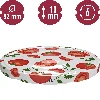 Tomato-patterned Ø82/6 lids -  10 pcs - 3 ['white lid', ' colourful tomato pattern', ' pasteurisation', ' process control', ' storage', ' Tomatoes size Ø82', ' larder decoration', ' lids for pasteurisation', ' vegetable lids', ' tomato lids']