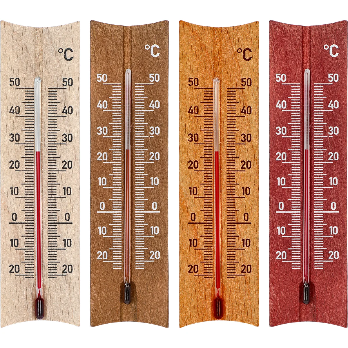 Wooden indoor thermometer (-20 to +50°C), 15 cm, assorted