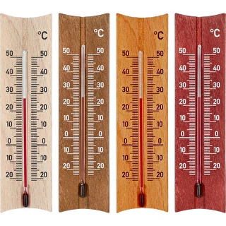 Wooden indoor thermometer (-20 to +50°C), 15 cm, assorted