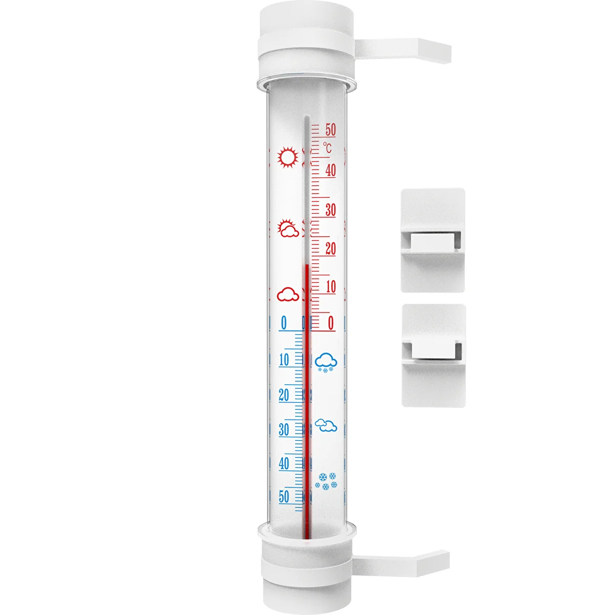 Window thermometer stick-on/screw-on , plastic scale , white (-50°C to +50°C) 27cm