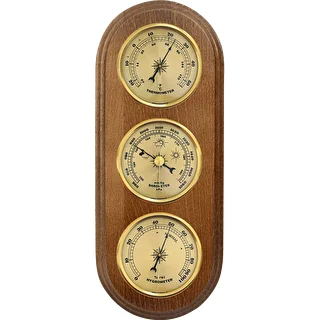 Wall weather station , barometer , hygrometer , thermometer, gold coloured dials , 280 mm x 120 mm  – photo 2