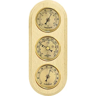 Wall weather station , barometer , hygrometer , thermometer, gold coloured dials , 280 mm x 120 mm  – photo 1