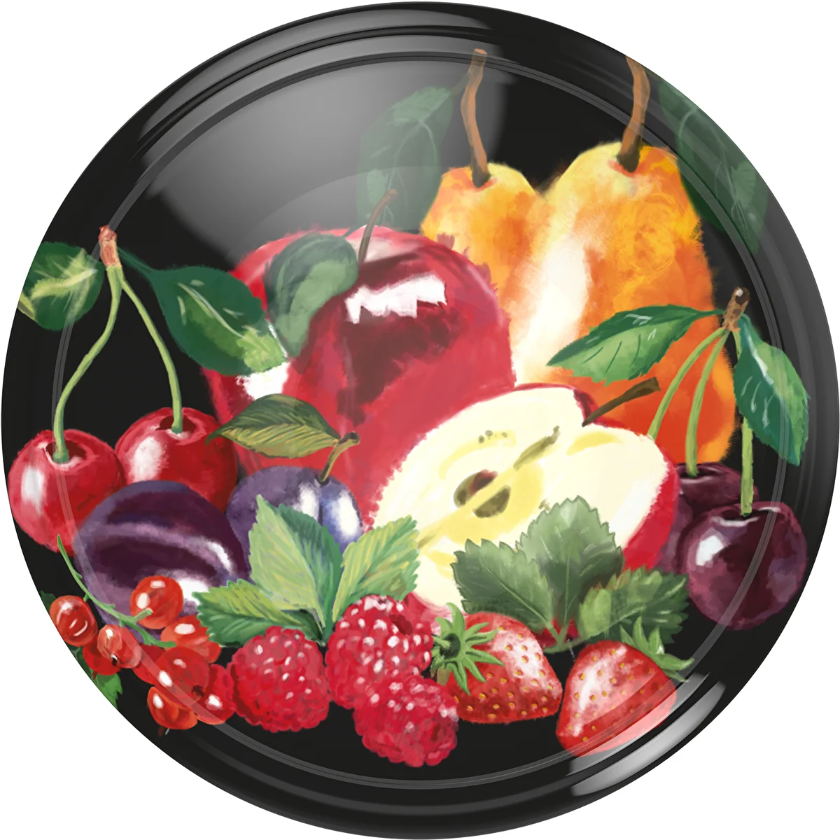 Lid Ø66/4 black, fruit drawings - 10 pcs