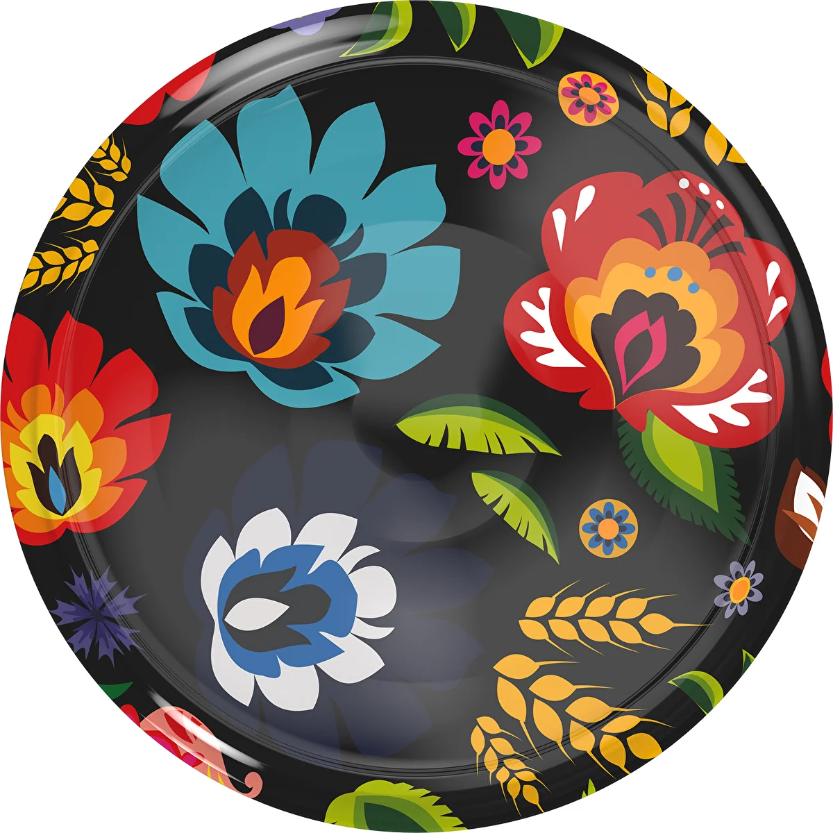 Lid Ø66/4 black, Folk print - 10 pcs