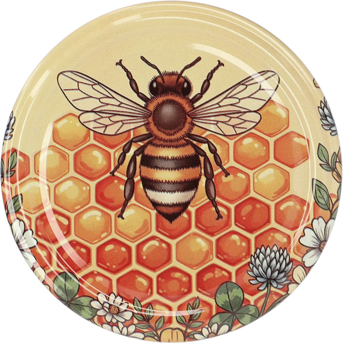 Printed Twist-Off Lids – Honey Pattern 2, 82 mm, 6-lug, Pack of 10