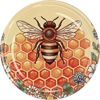 Printed Twist-Off Lids – Honey Pattern 2, 82 mm, 6-lug, Pack of 10