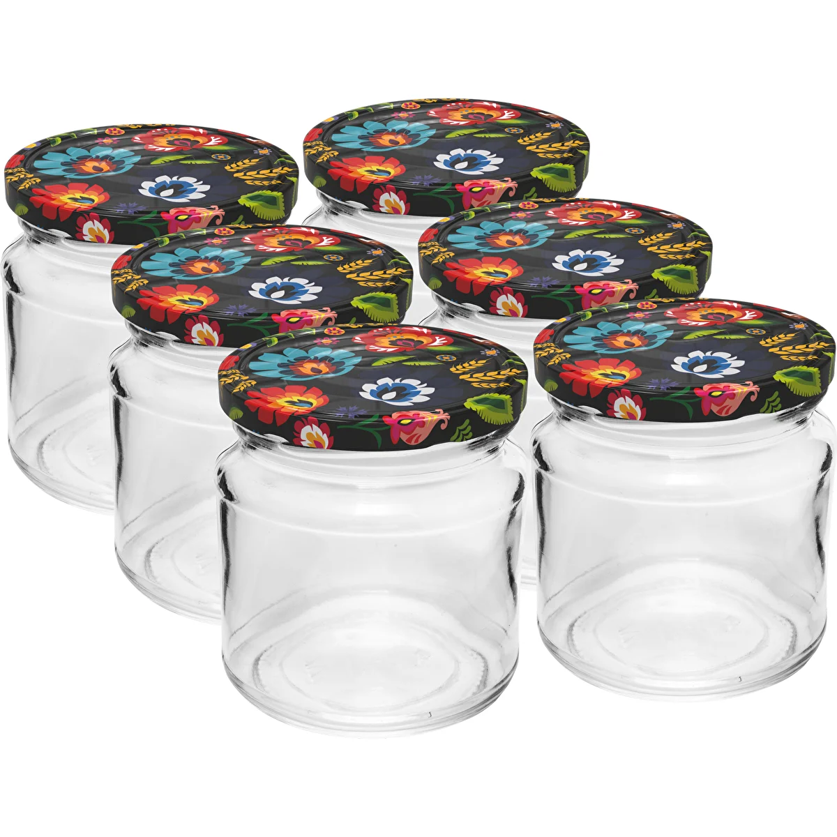 212ml twist off glass jar with coloured lid Ø66 - 6 pcs.