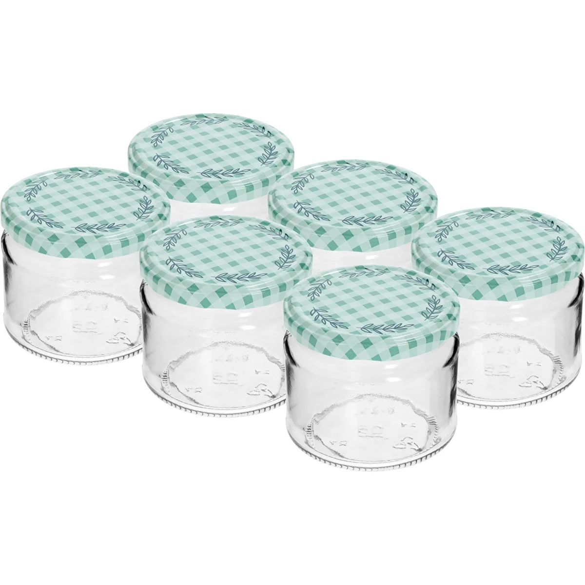 330 ml low jar with vichy check pattern Ø82/6 lid, 6 pcs