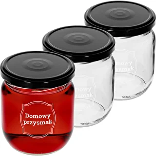 Twist off jar, 425 ml, with “Domowy przysmak” print and lid, 3 pcs