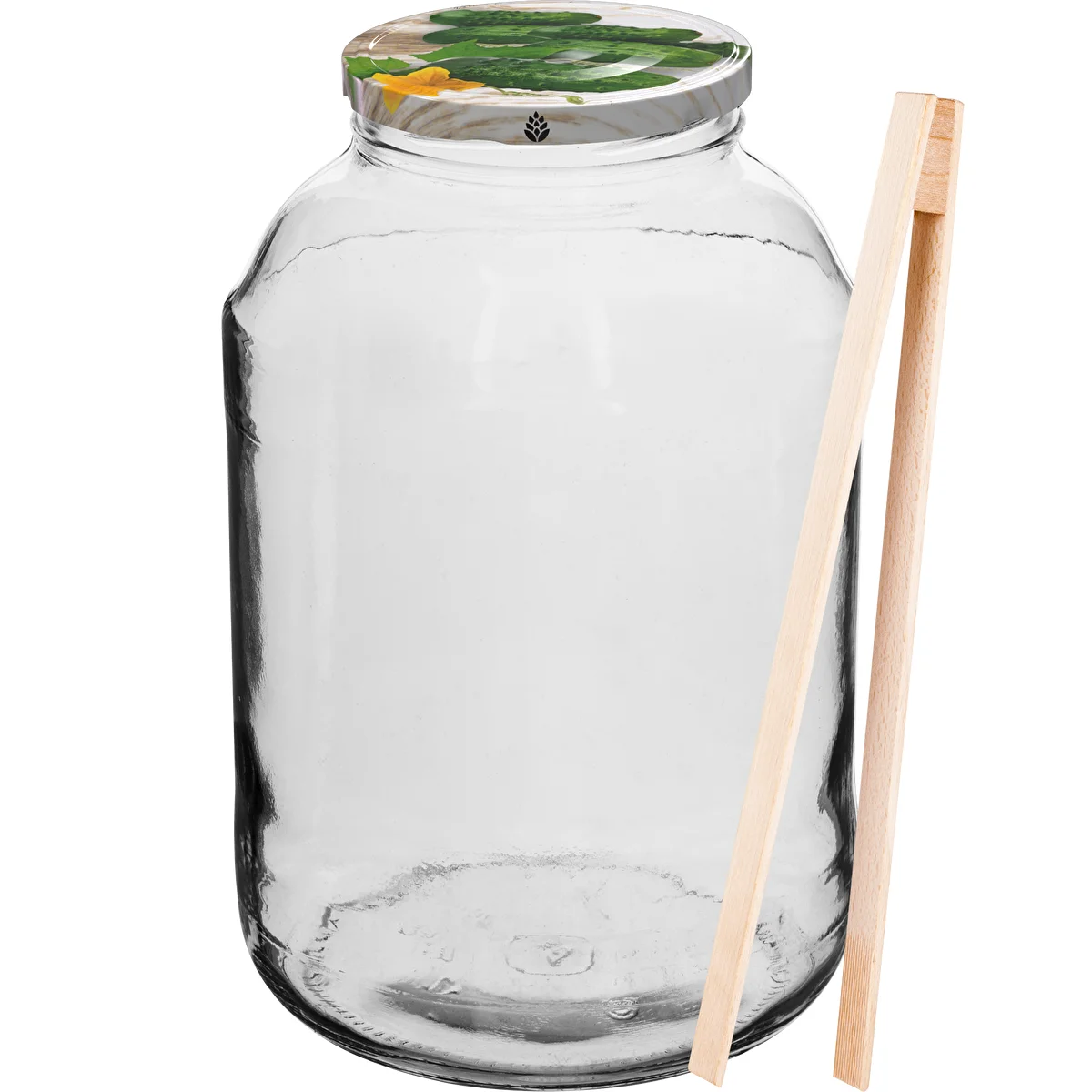 4l twist off glass jar with coloured lid Ø100 and fork or tongs