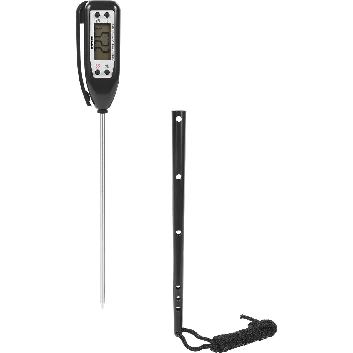 Electronic kitchen thermometer (-50°C to +300°C) with protective case, black