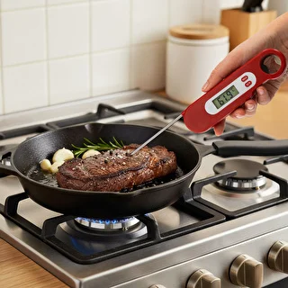 Electronic culinary thermometer with folding probe (-50/+300℃), red – photo 7