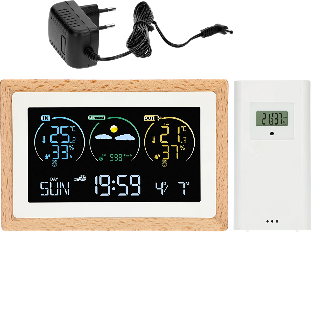 Weather station (RCC,DCF) - electronic, wireless, with backlit, sensor, white