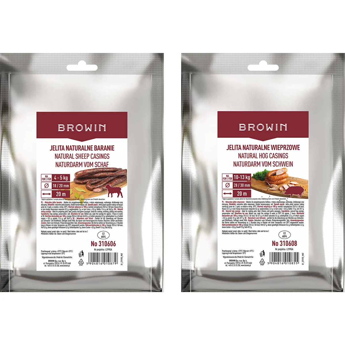 28/30 mm pork casings and 18/20 mutton casings - a set