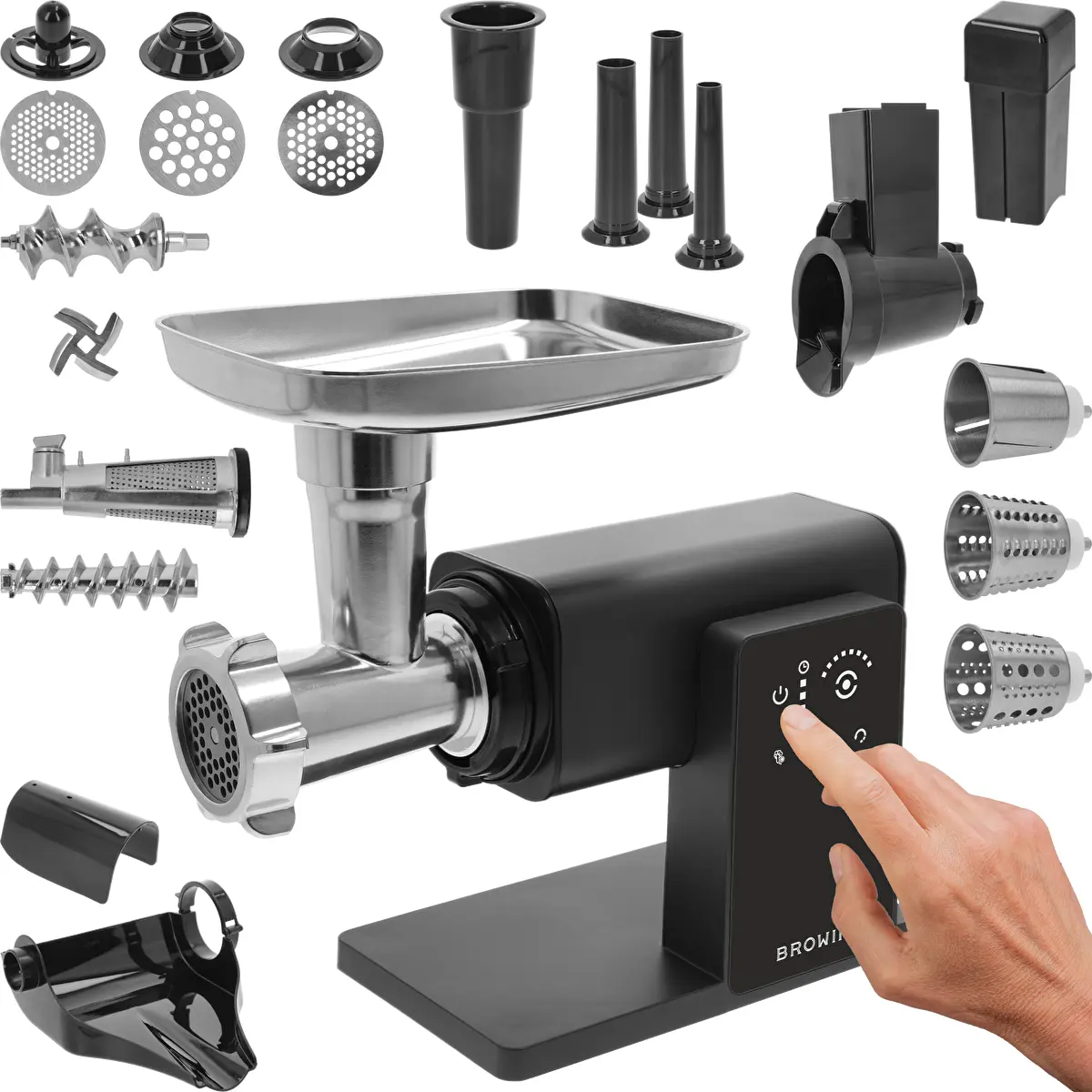 Multifunctional Meat Grinder with Touch Panel, Vegetable Slicer and Fruit and Vegetable Strainer, 2,000 W