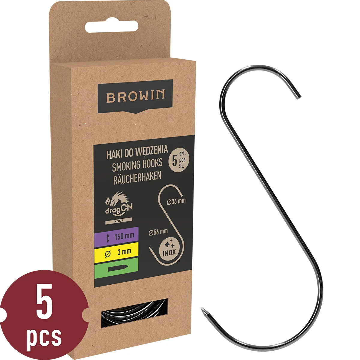 Smoking Hooks - S-Shaped, Sharpened, 3 mm x 150 mm, Set of 5