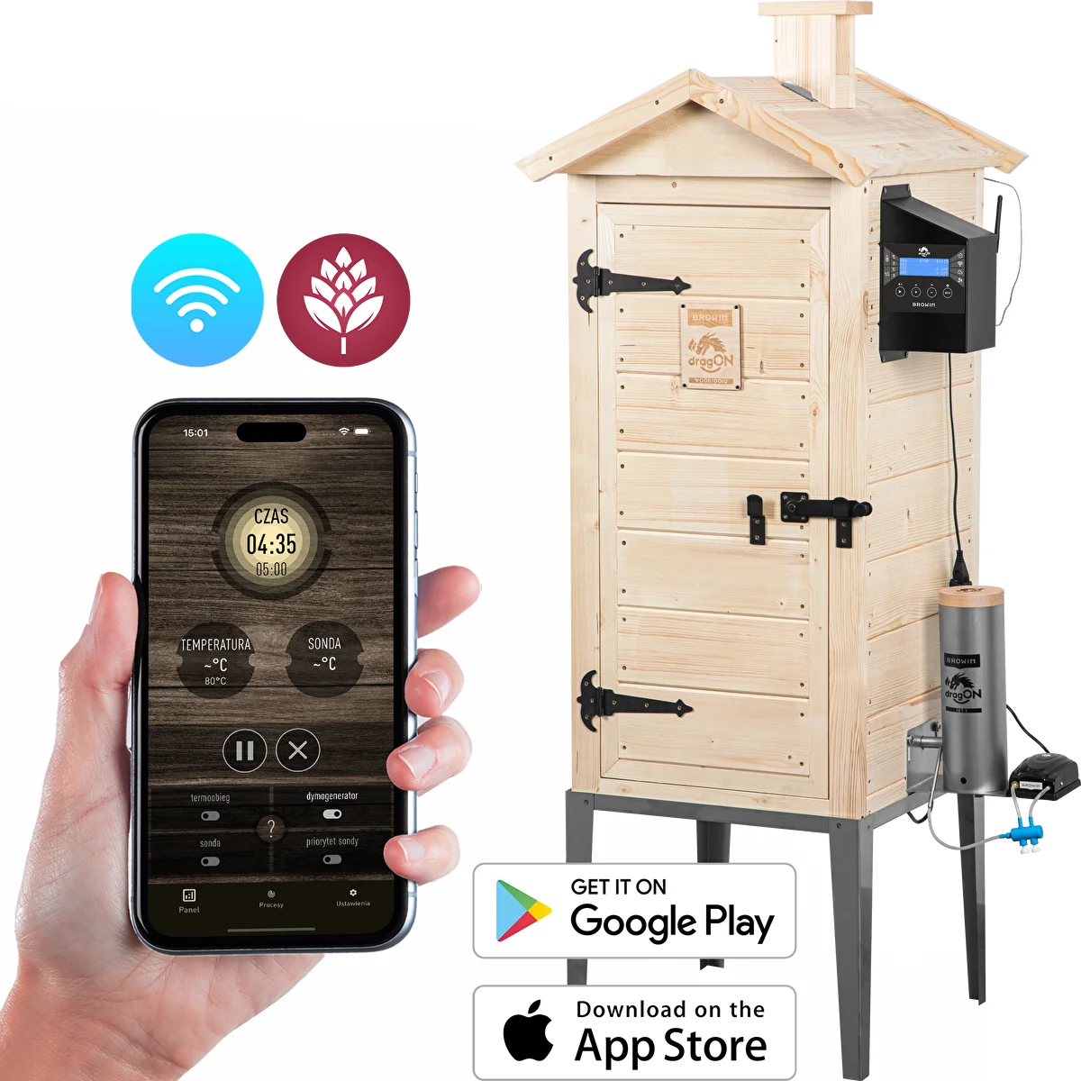 Wi‑Fi Smoker, 200 L — dragON WOOD 100IQ with electric heating module and controller
