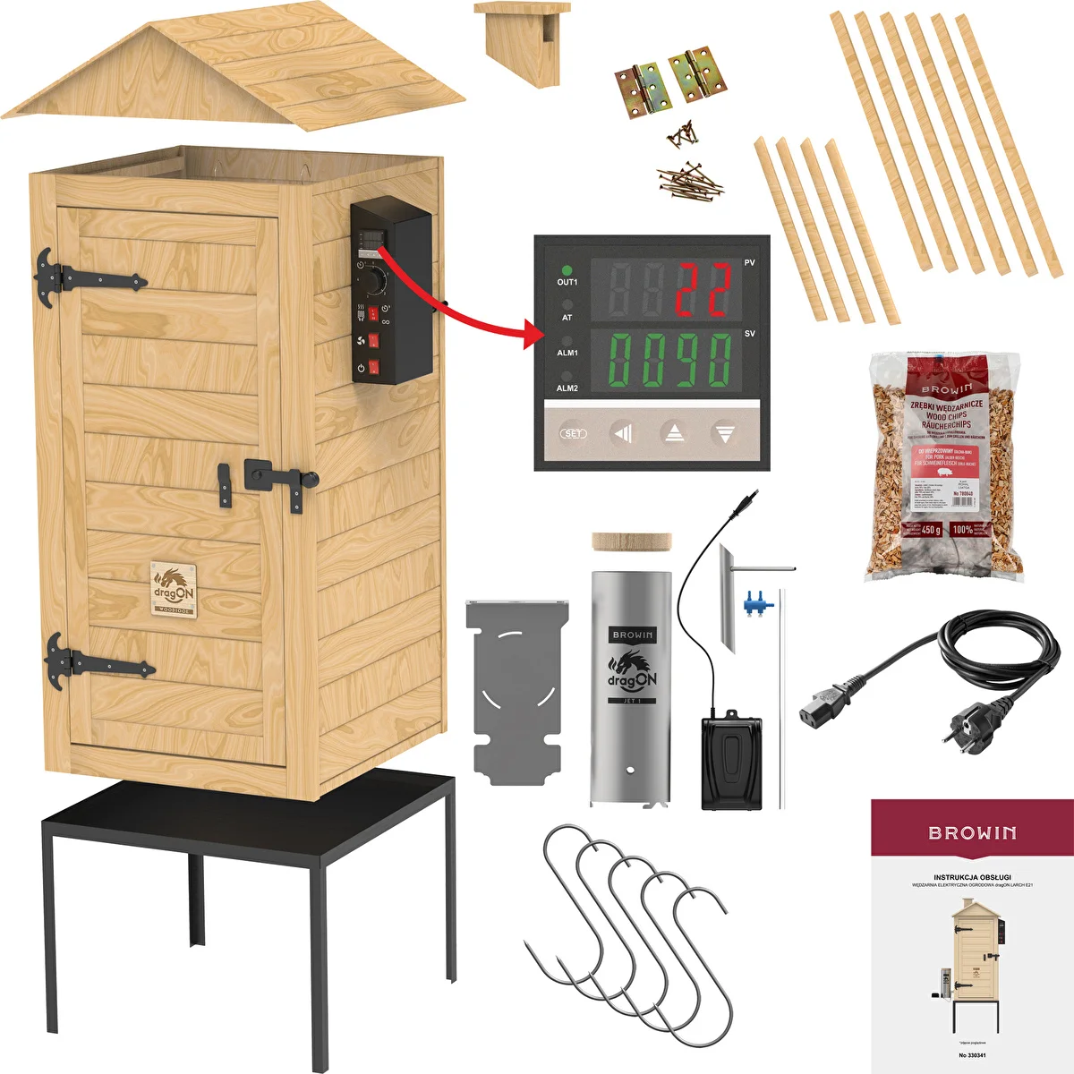 dragON Larch E21 200 L Smokehouse - larch wood, with electric heating module and controller