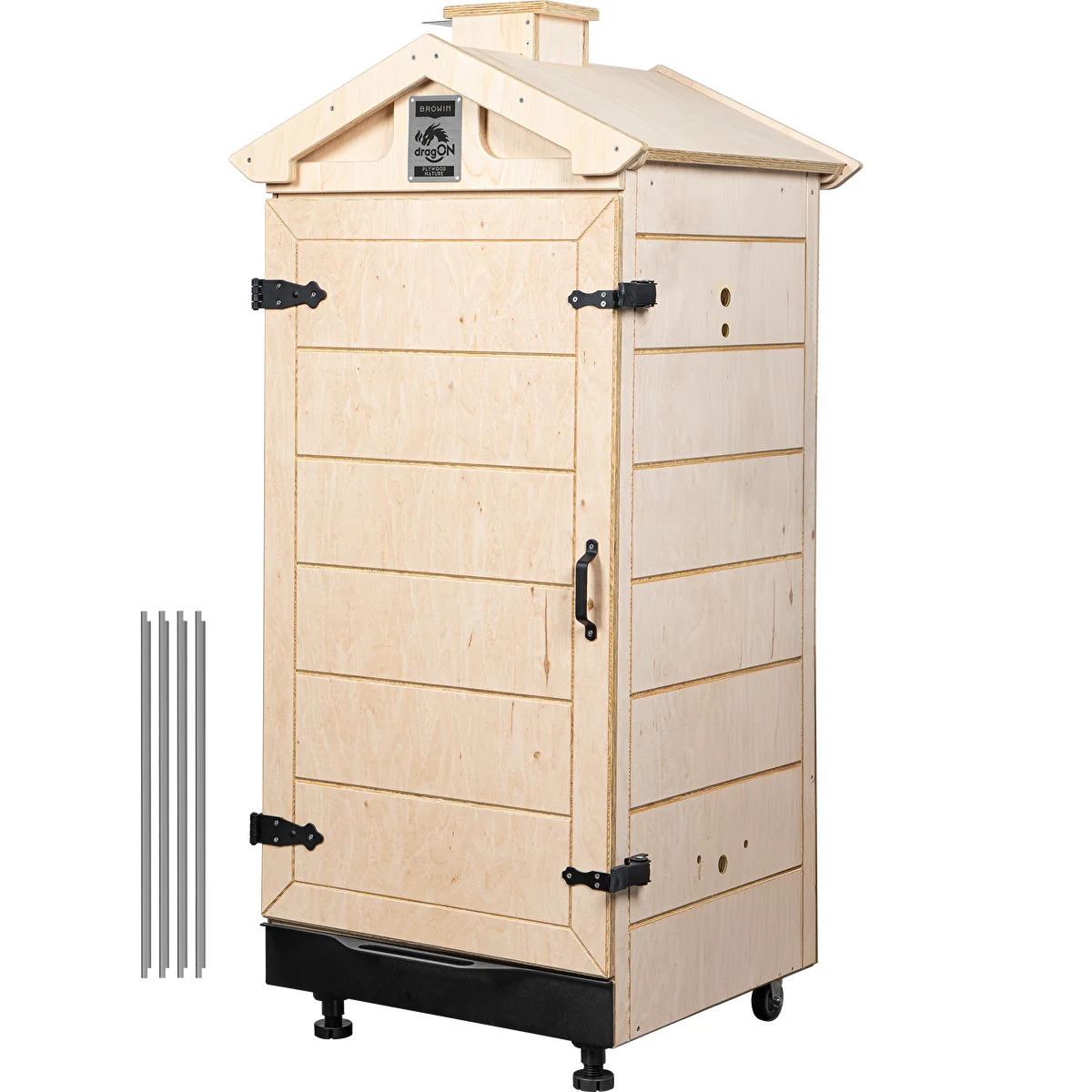 200 L frameless smoking chamber made of certified plywood, with wheels