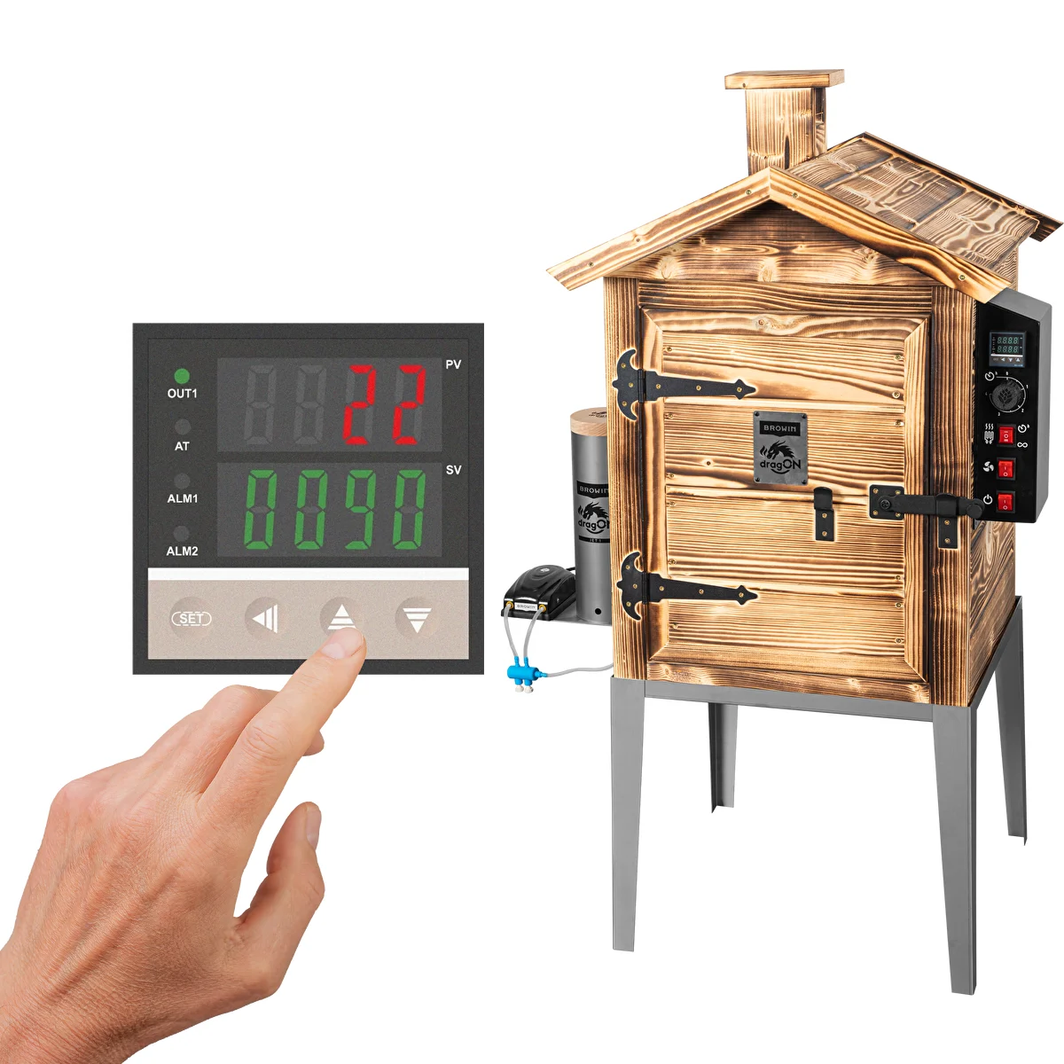 dragON Wood 60E 115 L Smoker – wood-fired wooden cabinet with electric heating module and controller