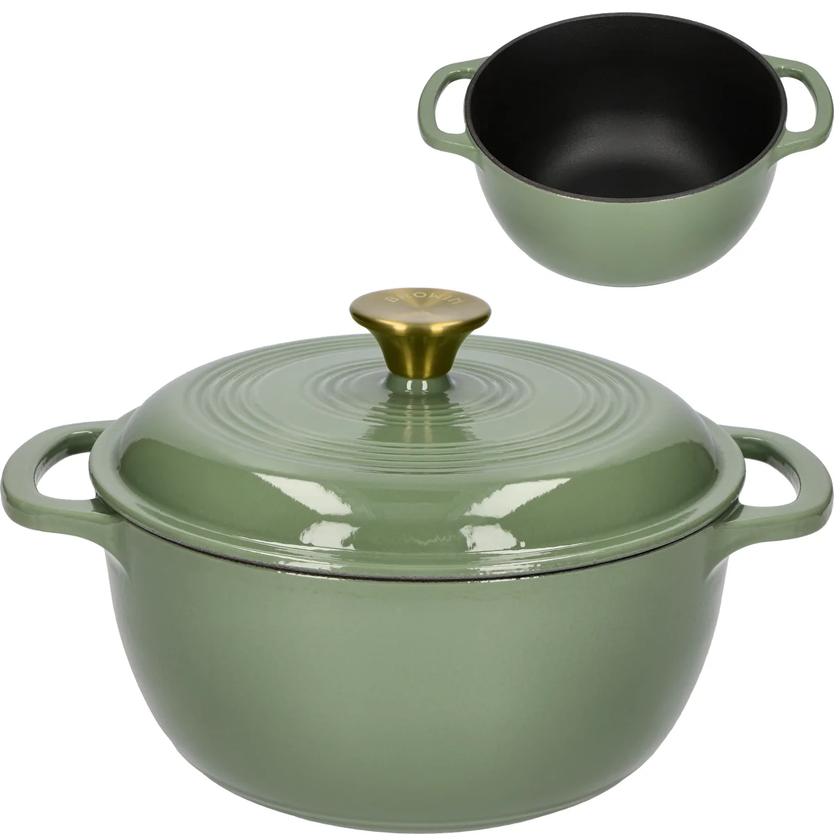Enamelled Cast Iron Casserole - sage green, 4.5 L