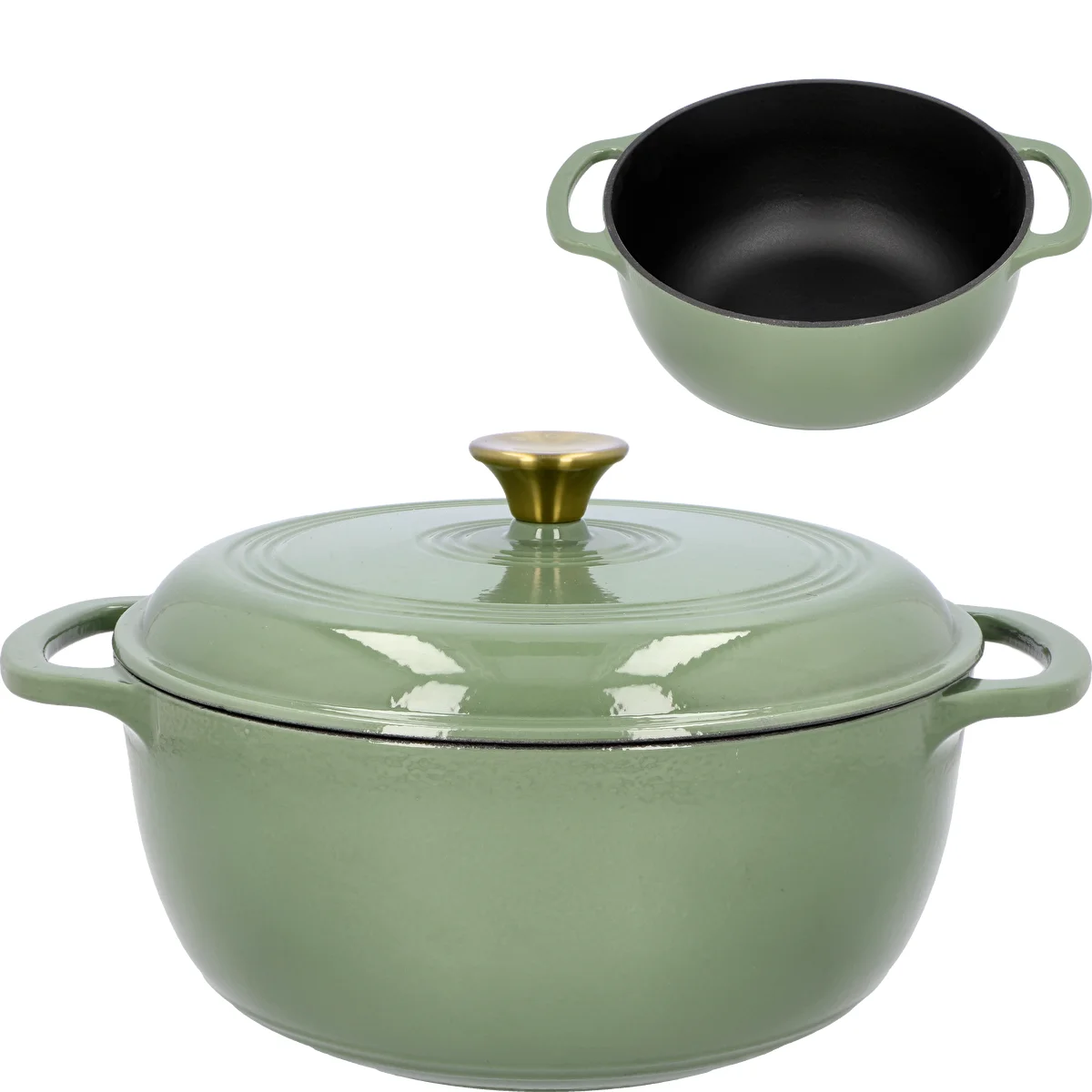 Enamelled Cast Iron Casserole - sage green, 5.8 L
