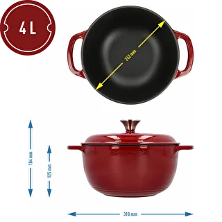 Enamelled Cast Iron Casserole - burgundy, 4 L – photo 4