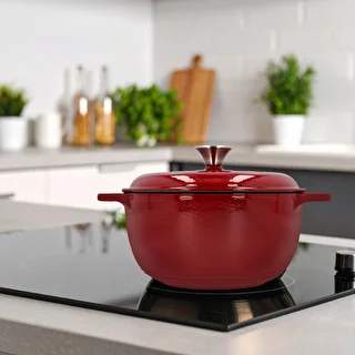 Enamelled Cast Iron Casserole - burgundy, 4 L – photo 9