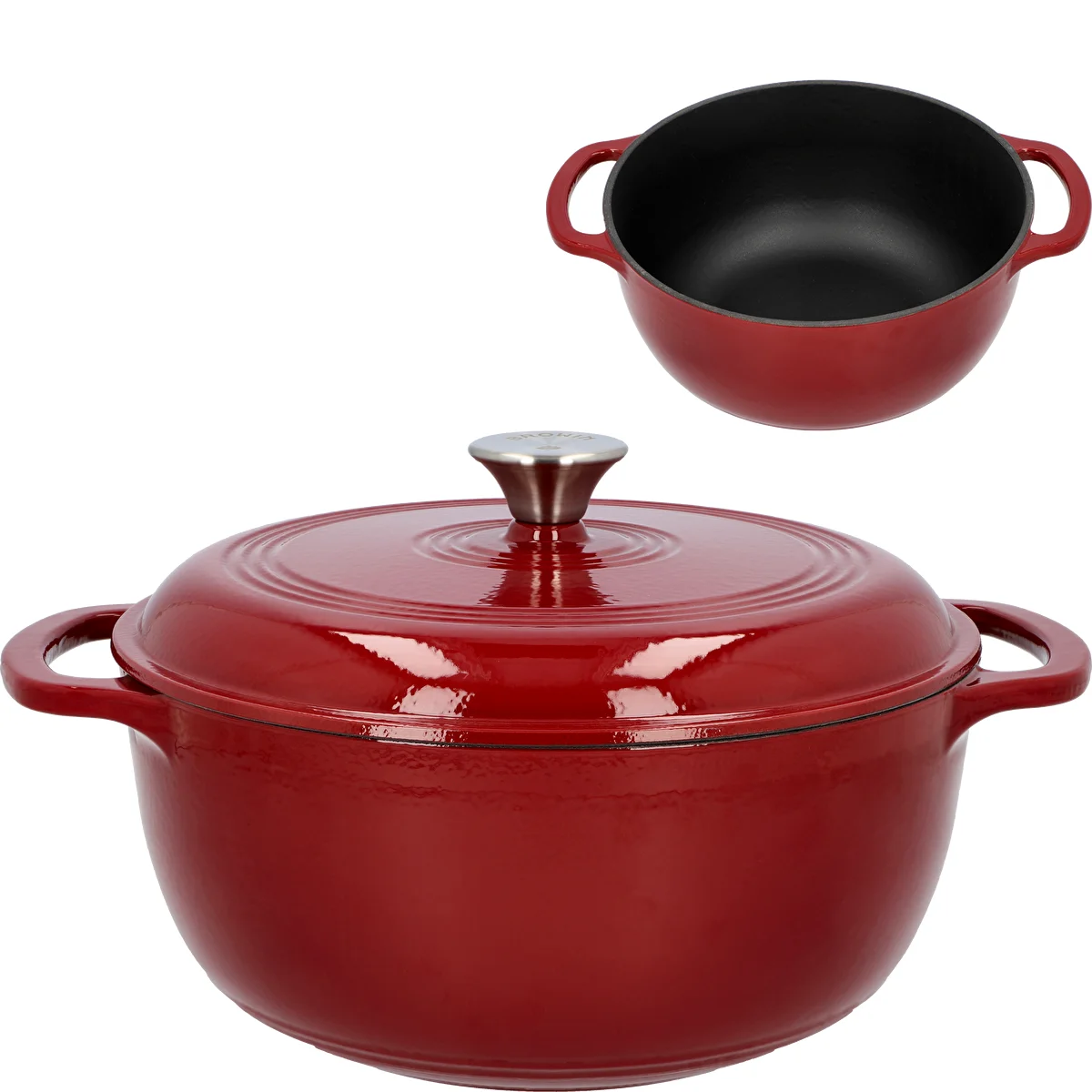 Enamelled Cast Iron Casserole - burgundy, 5.8 L