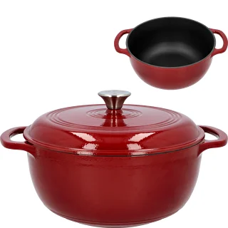 Enamelled Cast Iron Casserole - burgundy, 5.8 L