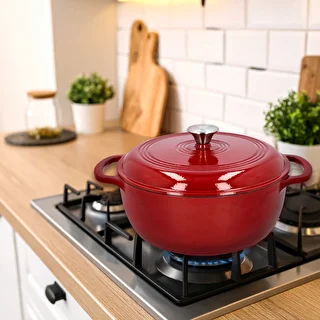 Enamelled Cast Iron Casserole - burgundy, 5.8 L – photo 9