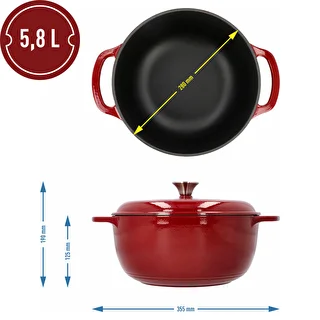 Enamelled Cast Iron Casserole - burgundy, 5.8 L – photo 4