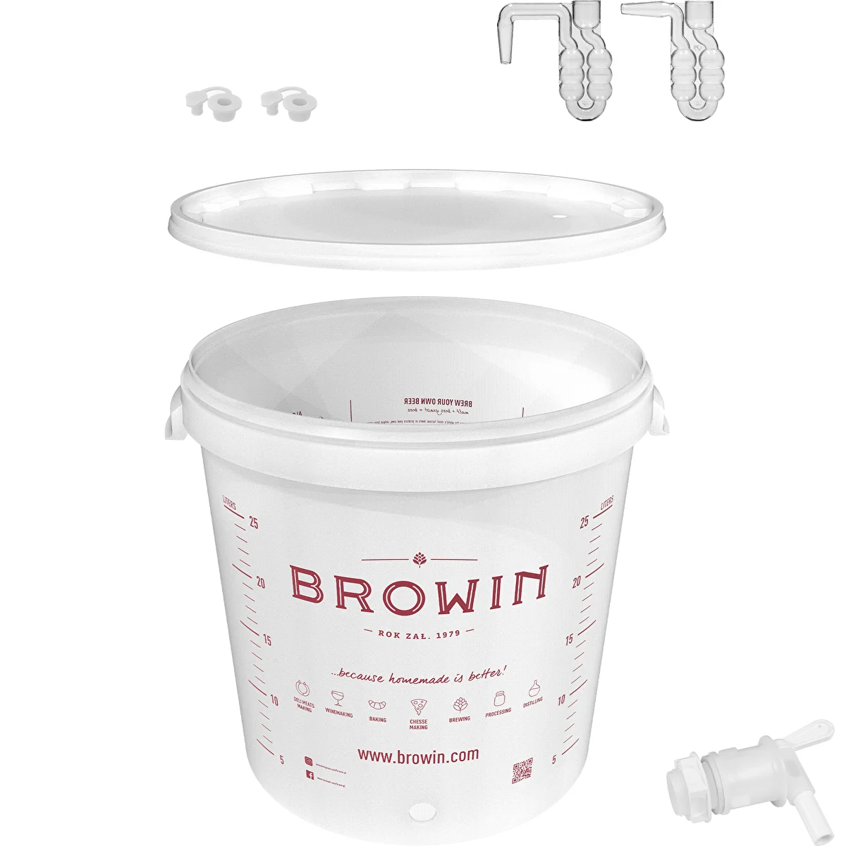 30 L fermentation container with a lid - extended kit: 2 airlocks, 2 stoppers, tap. EN