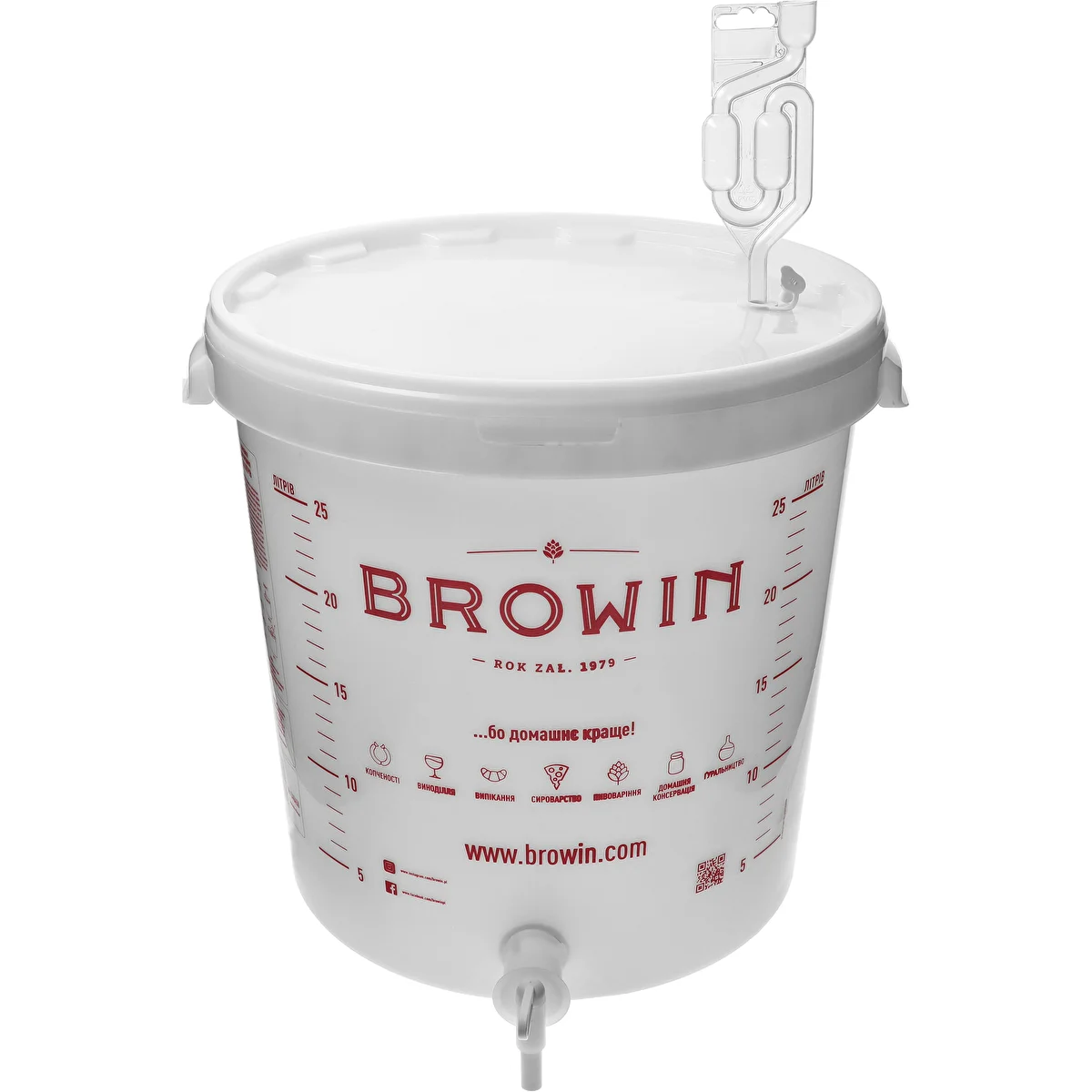 Fermentation bucket 30 L with printing, tap and plastic airlock UA