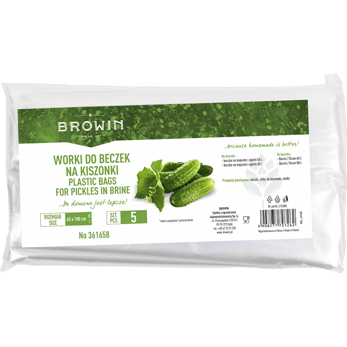 Barrel plastic bags 65x100 cm for 65l and 80l barrels / drums , 5 pcs.