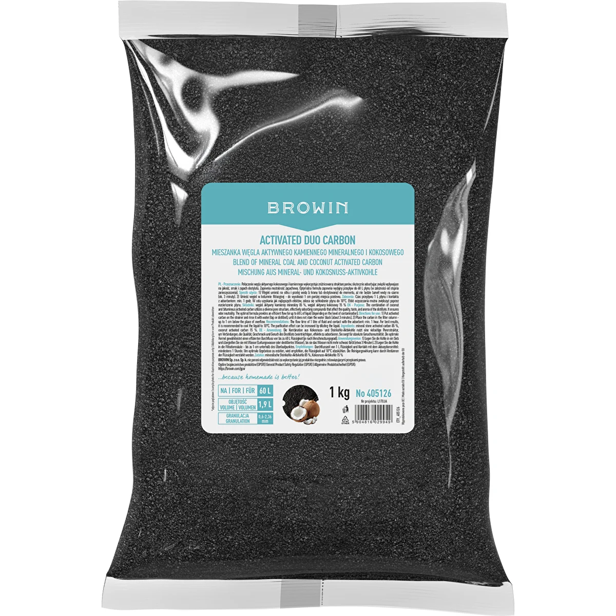 Activated Duo Carbon – blend of mineral (stone) and coconut activated carbon, 1 kg, treats up to 60 L