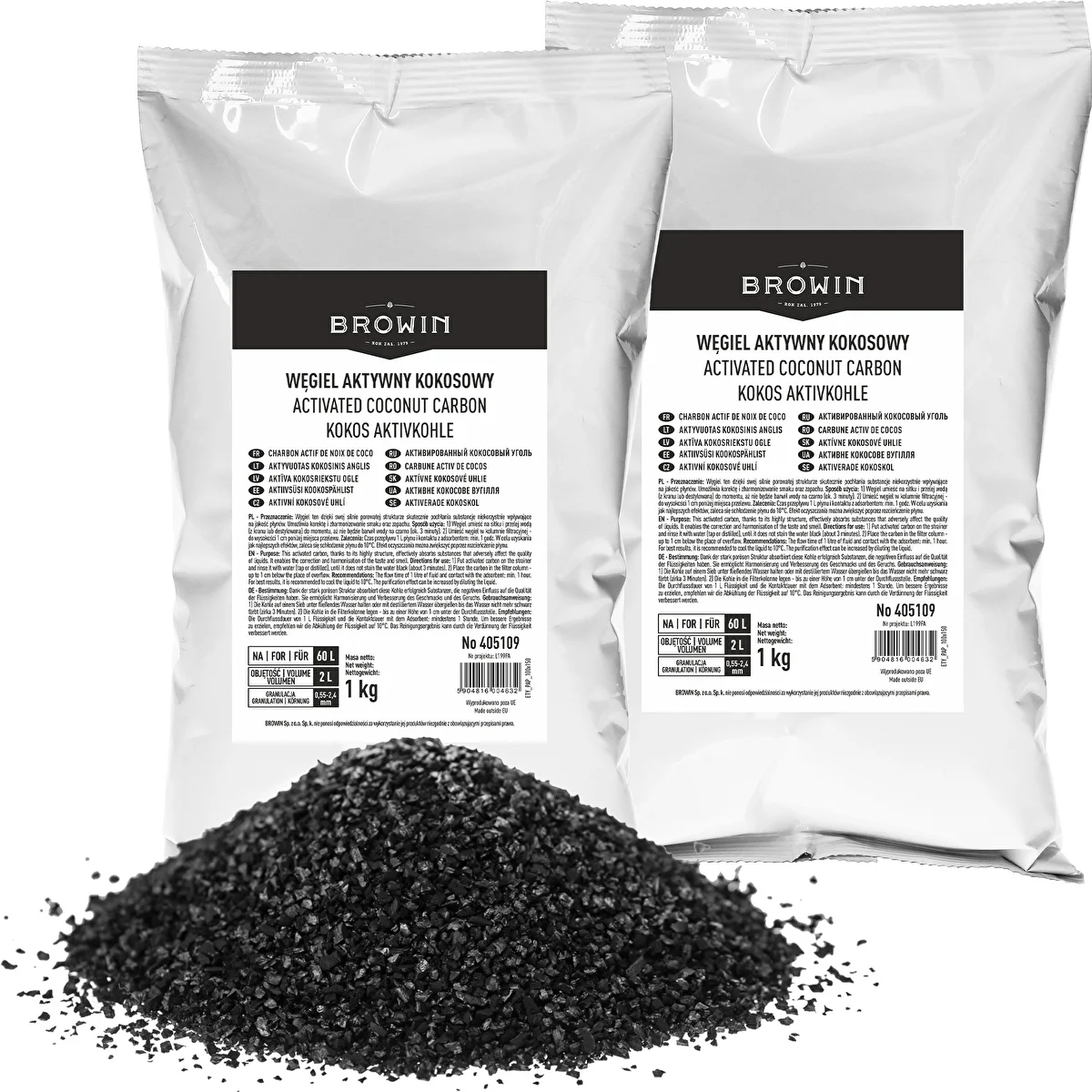 Coconut activated carbon 1 kg x 2 - set