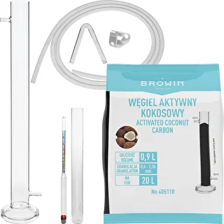 Glass filtration column coming in a set with an alcohol meter, silicon hose and coconut charcoal