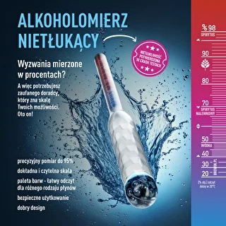 Shatterproof alcoholmeter with test tube, measuring range 20–98% – photo 6