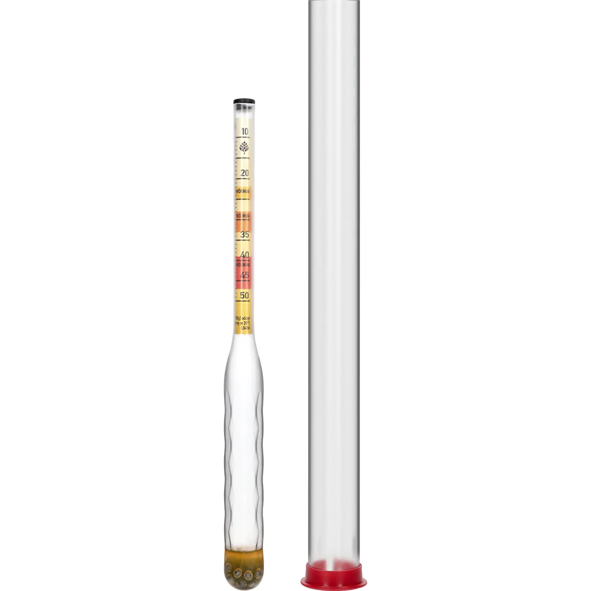 Shatterproof mead hydrometer with test jar, measuring range 10–50°Blg