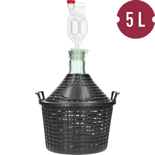 Basic Winemaking Kit: 5 L glass demijohn in plastic basket, with bung and fermentation airlock – photo 2