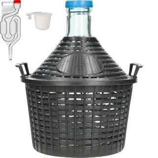 Basic Winemaking Kit: 5 L glass demijohn in plastic basket, with bung and fermentation airlock