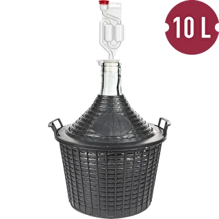 Basic winemaking kit: 10 L glass demijohn in a plastic basket, with bung and fermentation airlock – photo 2