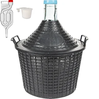 Basic winemaking kit: 10 L glass demijohn in a plastic basket, with bung and fermentation airlock
