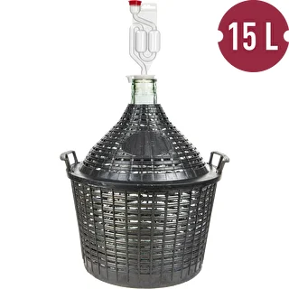 Basic Winemaking Kit: 15 L Glass Demijohn in Plastic Basket with Stopper and Airlock – photo 2