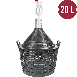 Basic winemaking kit: 20 L glass carboy in plastic basket with bung and fermentation airlock – photo 2