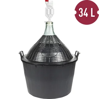 Basic Winemaking Kit: 34 L Glass Demijohn in Plastic Basket, with Bung and Fermentation Airlock – photo 2
