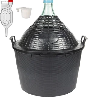 Basic Winemaking Kit: 34 L Glass Demijohn in Plastic Basket, with Bung and Fermentation Airlock – photo 1
